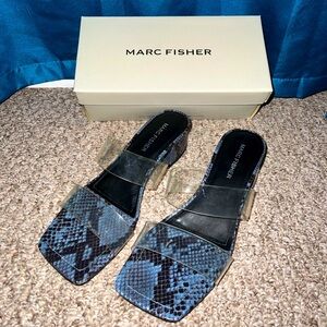 Yori2 Marc Fisher Blue Snakeskin Heeled Sandals